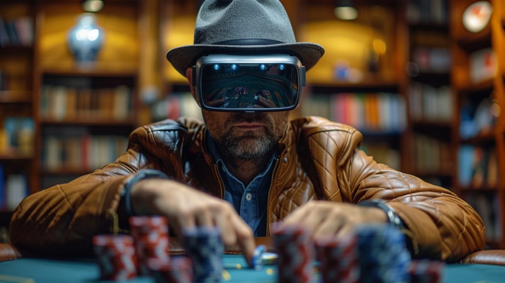 A person plays poker using virtual reality